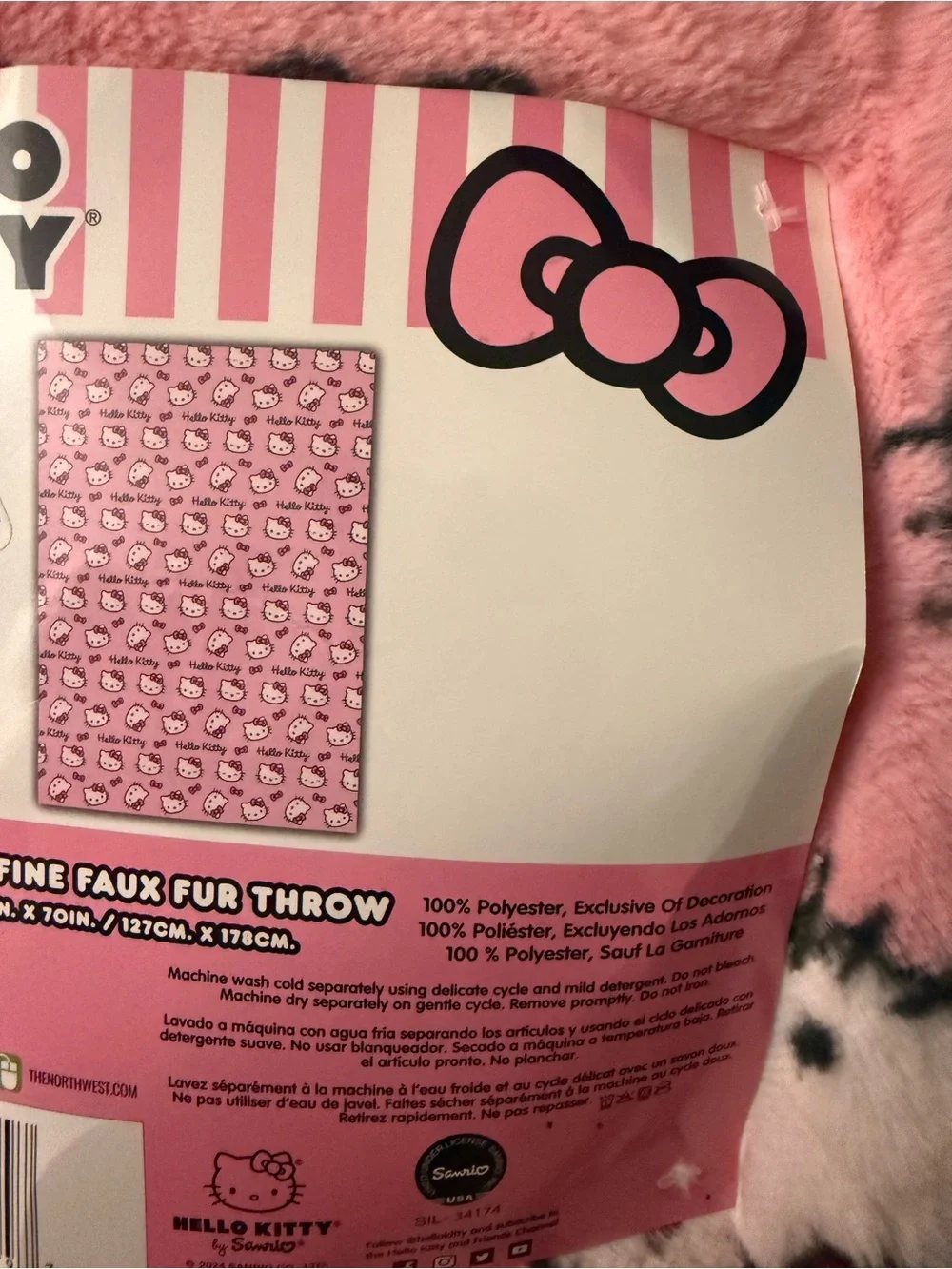 Hello Kitty Pink Plush Throw Blanket with Character Pattern